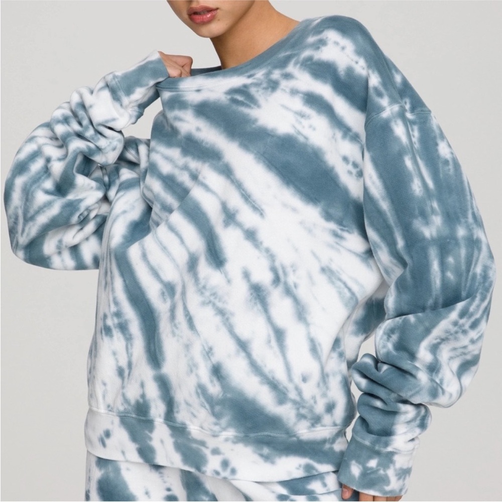 NWT GOOD AMERICAN BOYFRIEND Blue and White Tie-Dye Crewneck Sweatshirt size 2